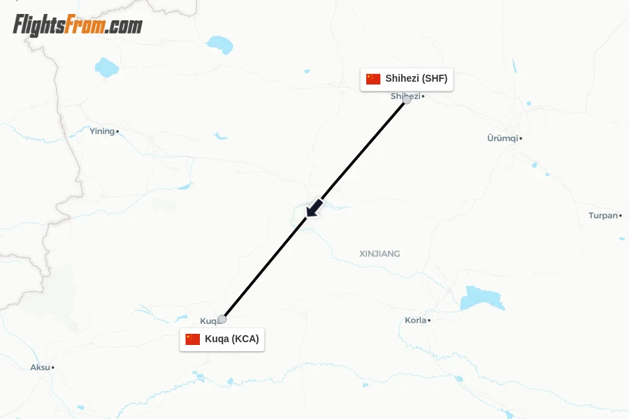Flights from Shihezi to Kuqa route map