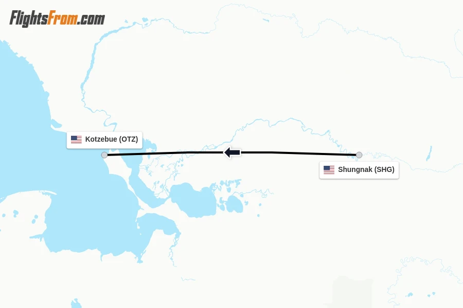 Flights from Shungnak to Kotzebue route map
