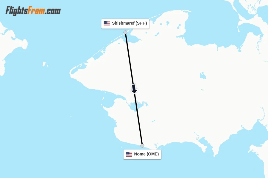 Flights from Shishmaref to Nome route map
