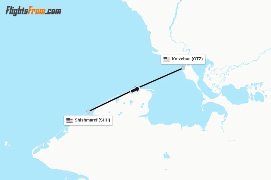 Flights from Shishmaref to Kotzebue route map