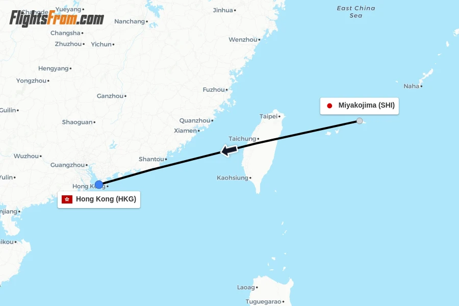 Flights from Miyakojima to Hong Kong route map
