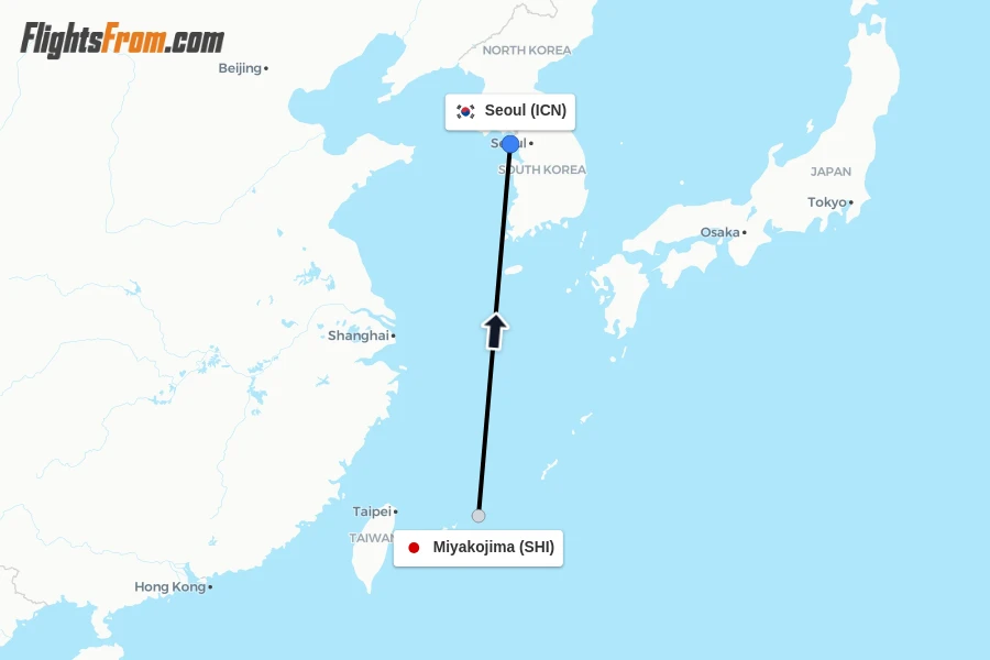 Flights from Miyakojima to Seoul route map