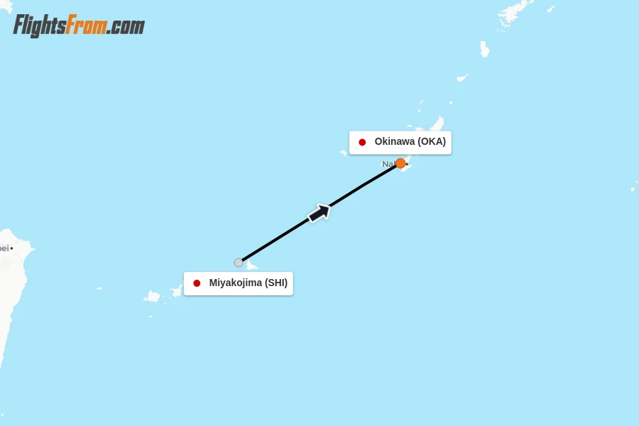 Flights from Miyakojima to Okinawa route map