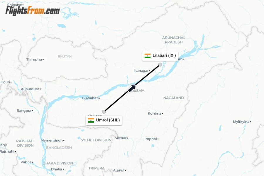 Flights from Umroi to Lilabari route map