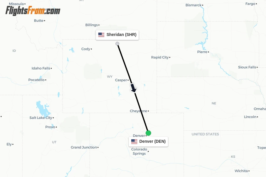Flights from Sheridan to Denver route map