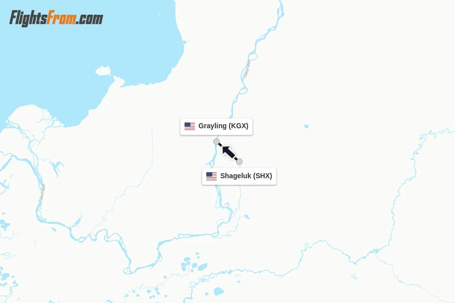 Flights from Shageluk to Grayling route map