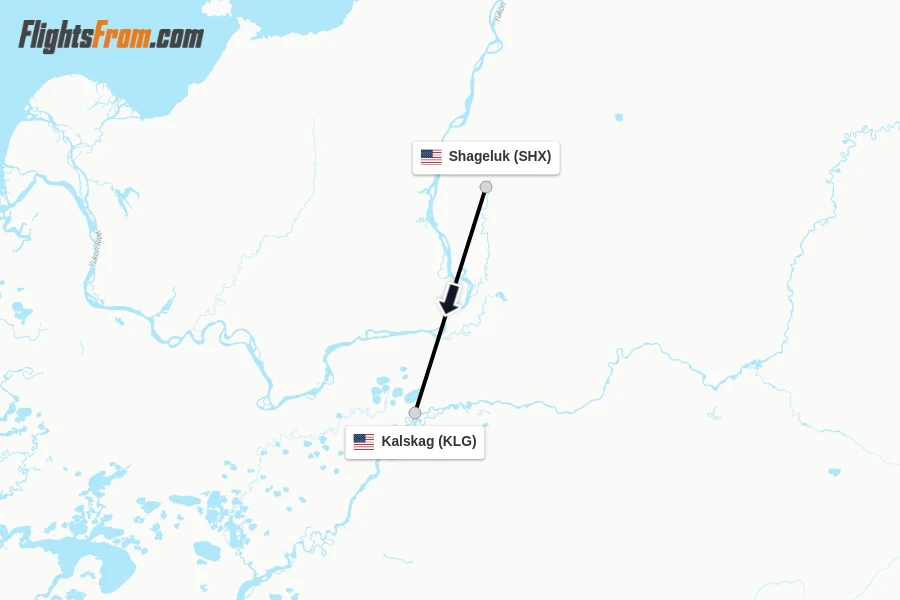 Flights from Shageluk to Kalskag route map