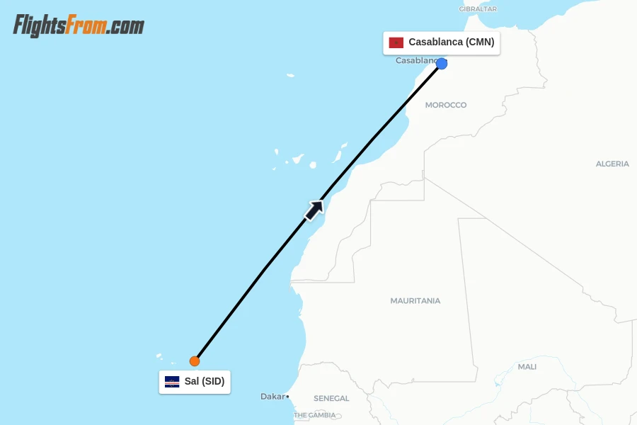 Flights from Sal to Casablanca route map