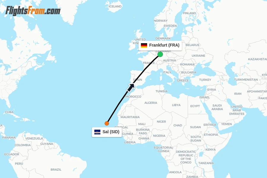 Flights from Sal to Frankfurt route map