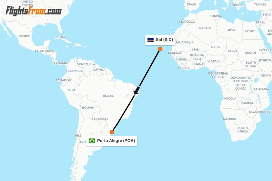 Flights from Sal to Porto Alegre route map