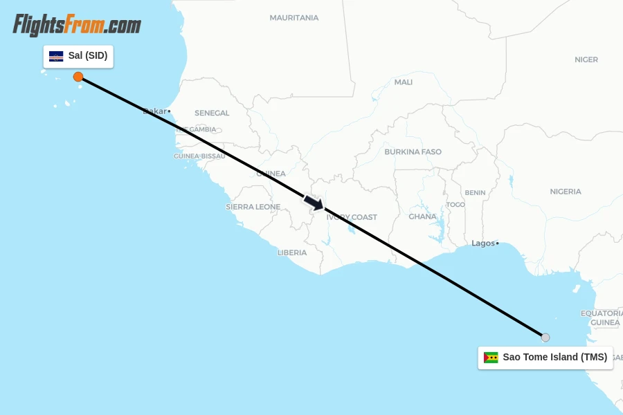 Flights from Sal to Sao Tome Island route map