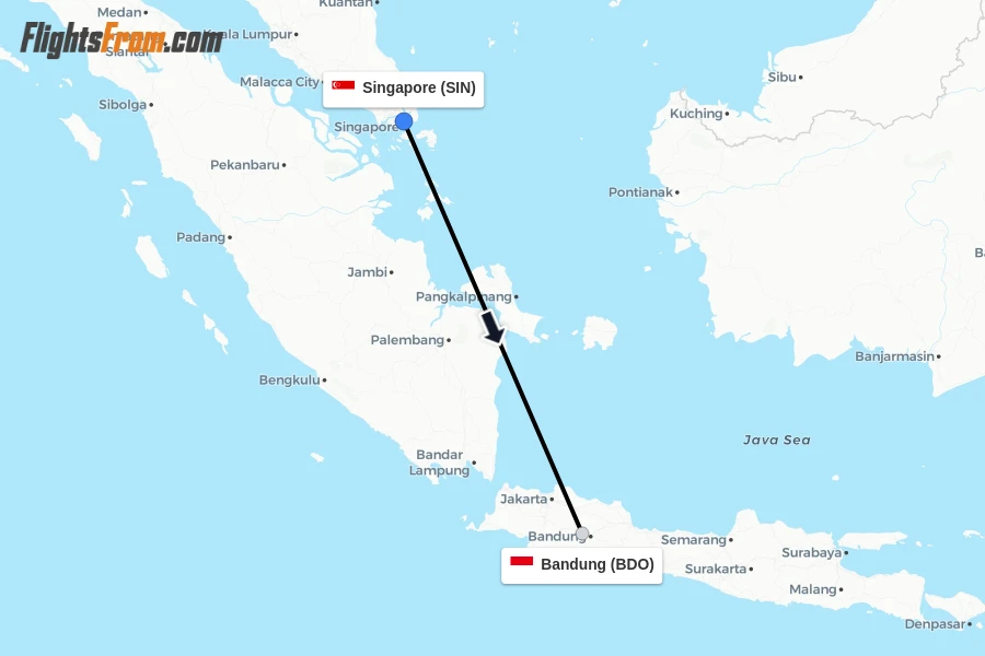 Flights from Singapore to Bandung route map