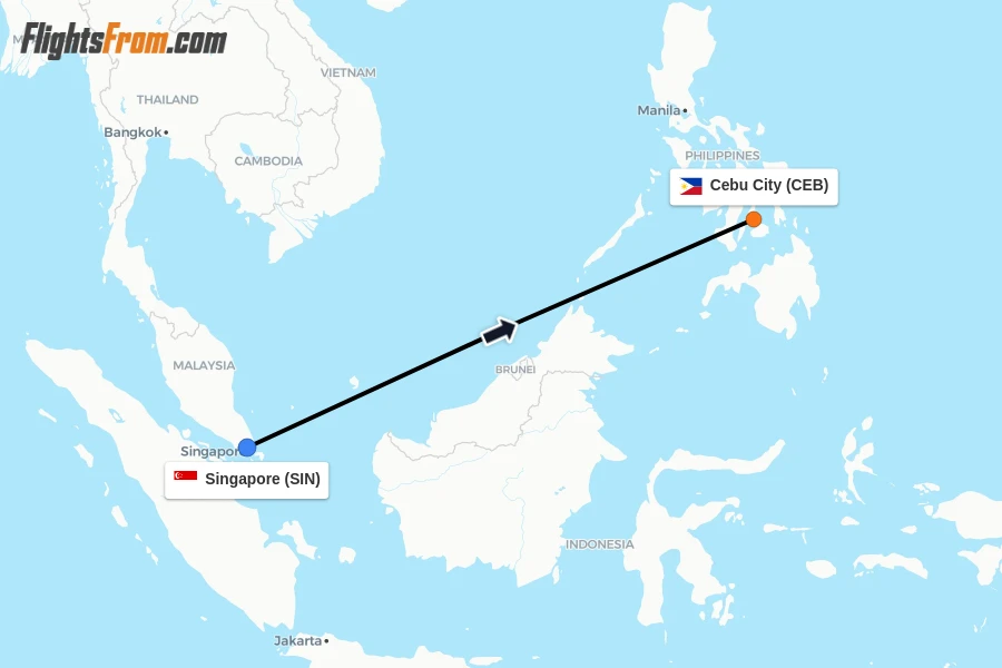 Flights from Singapore to Cebu City route map