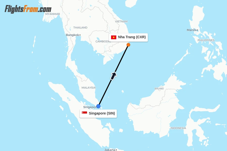 Flights from Singapore to Nha Trang route map