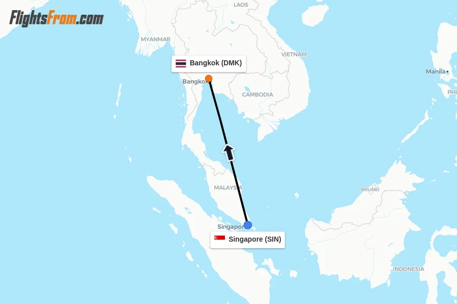 Flights from Singapore to Bangkok route map