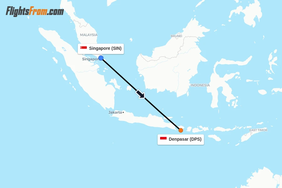 Flights from Singapore to Denpasar route map