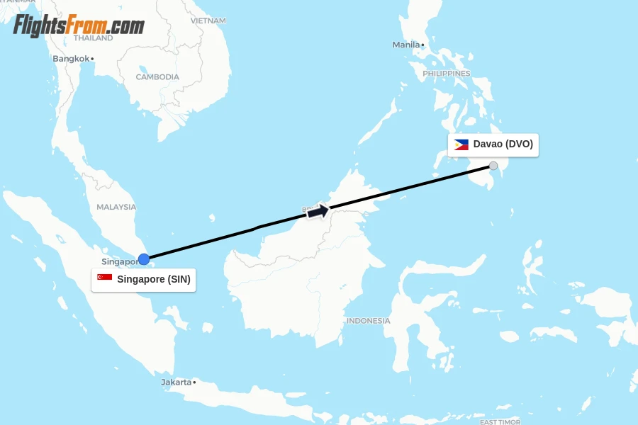 Flights from Singapore to Davao route map