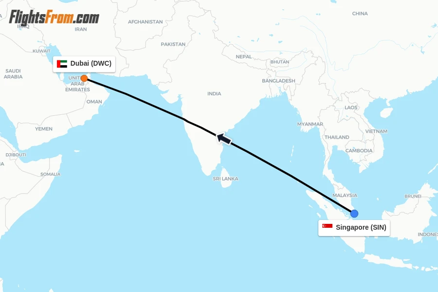 Flights from Singapore to Dubai route map