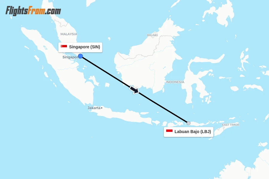 Flights from Singapore to Labuan Bajo route map
