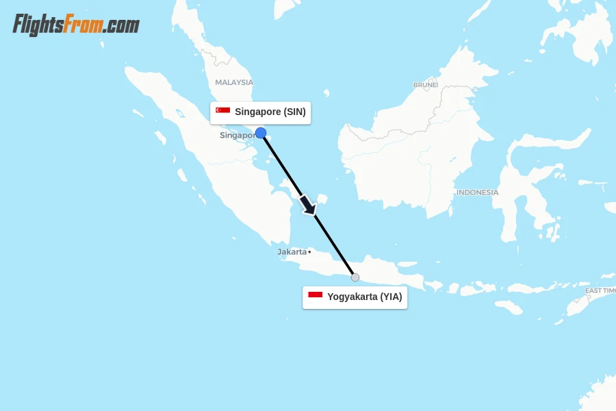 Flights from Singapore to Yogyakarta route map
