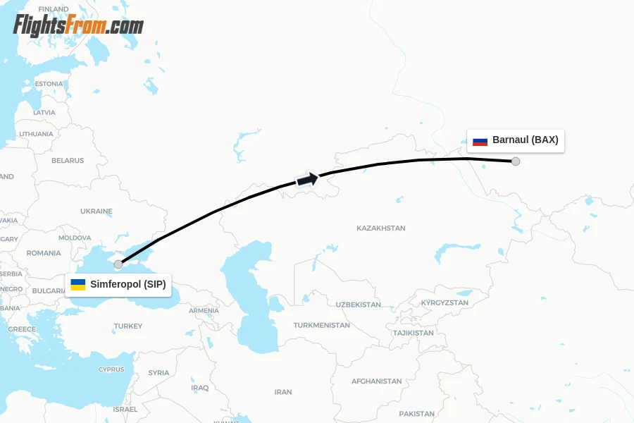 Flights from Simferopol to Barnaul route map