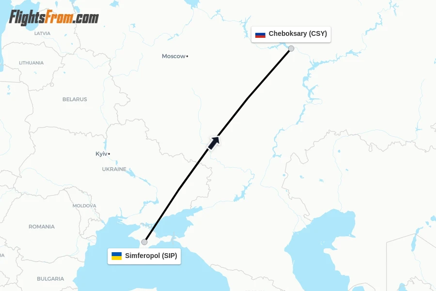 Flights from Simferopol to Cheboksary route map