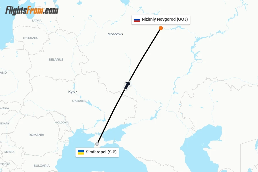 Flights from Simferopol to Nizhniy Novgorod route map