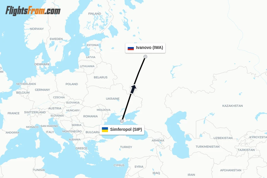 Flights from Simferopol to Ivanovo route map
