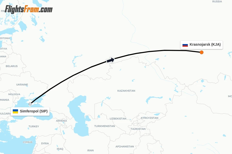Flights from Simferopol to Krasnojarsk route map