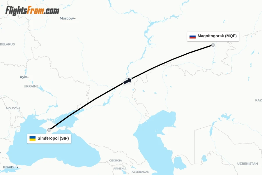 Flights from Simferopol to Magnitogorsk route map