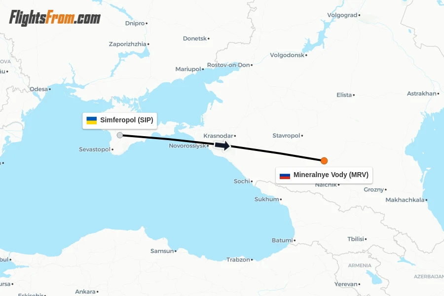 Flights from Simferopol to Mineralnye Vody route map