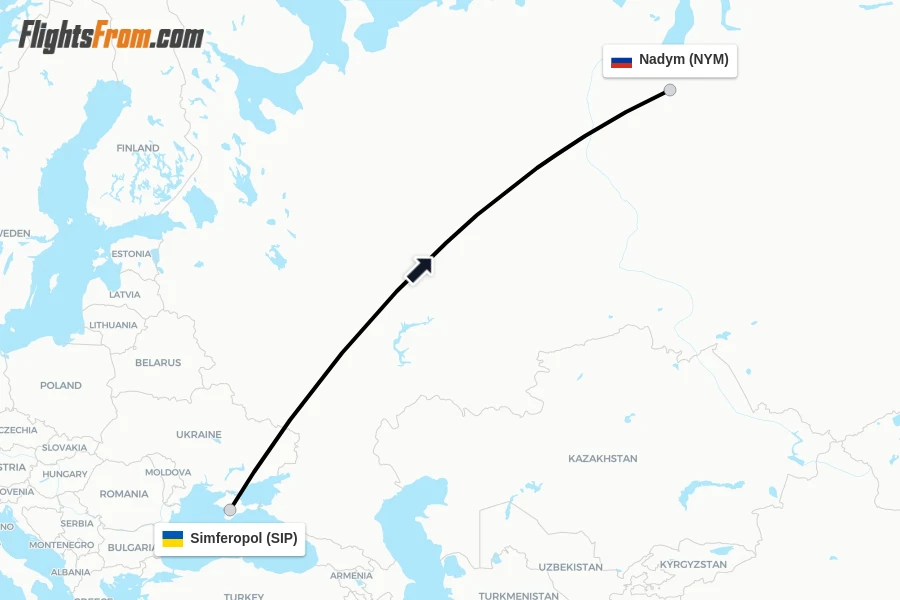Flights from Simferopol to Nadym route map
