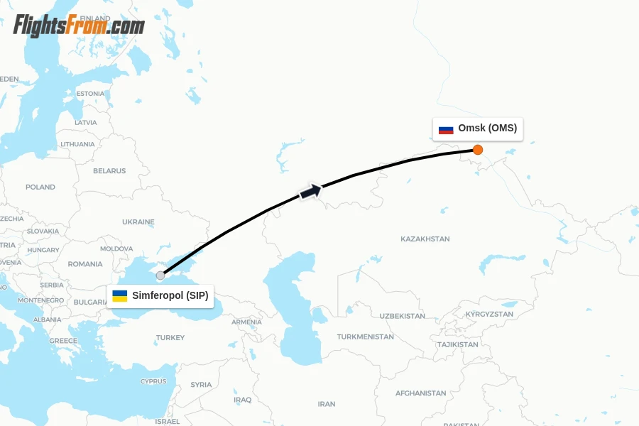 Flights from Simferopol to Omsk route map