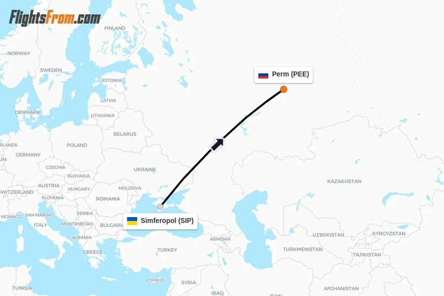 Flights from Simferopol to Perm route map