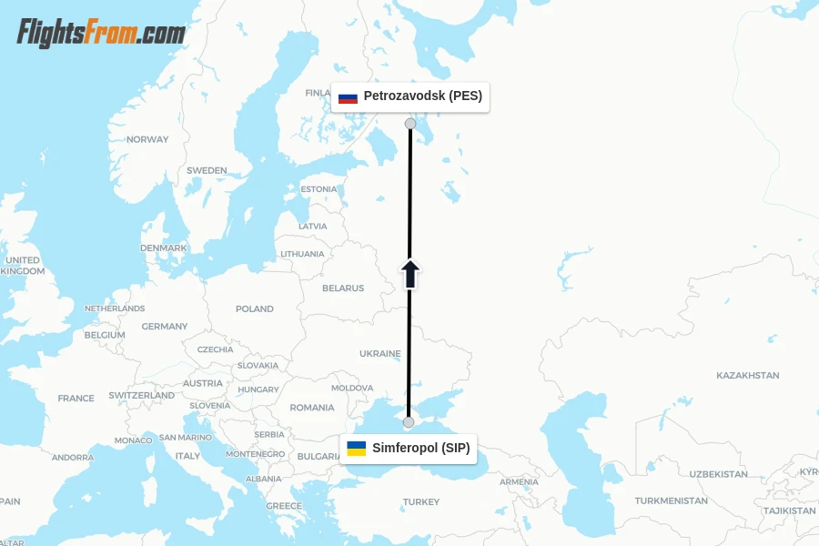 Flights from Simferopol to Petrozavodsk route map
