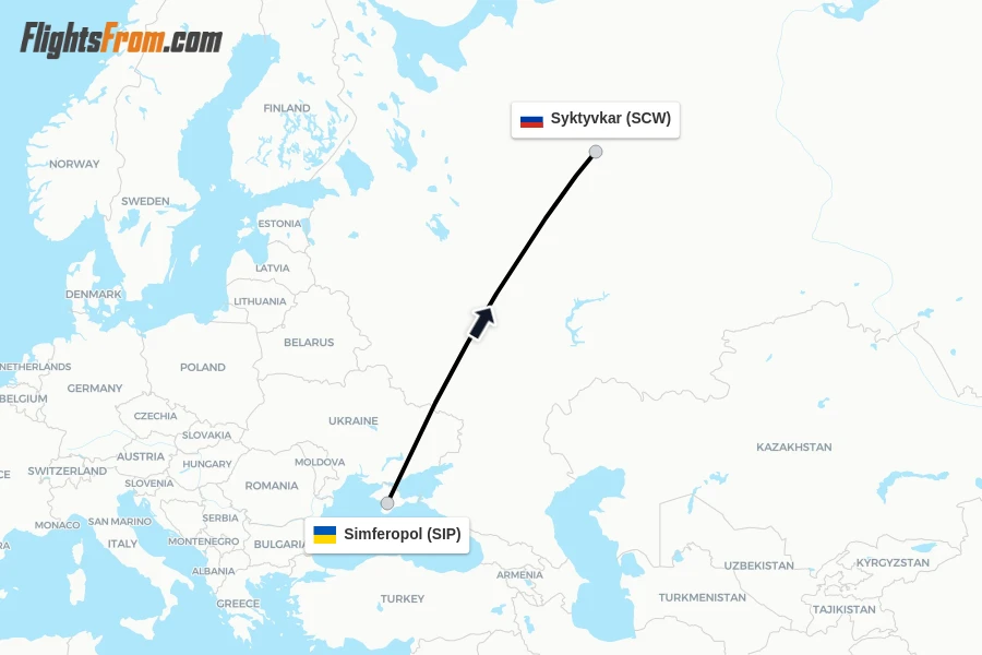 Flights from Simferopol to Syktyvkar route map