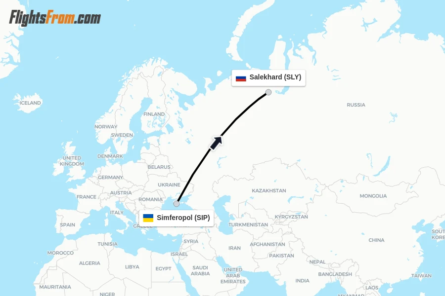Flights from Simferopol to Salekhard route map