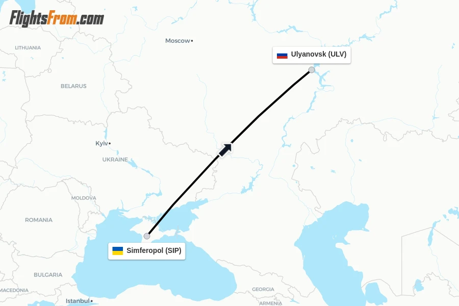 Flights from Simferopol to Ulyanovsk route map