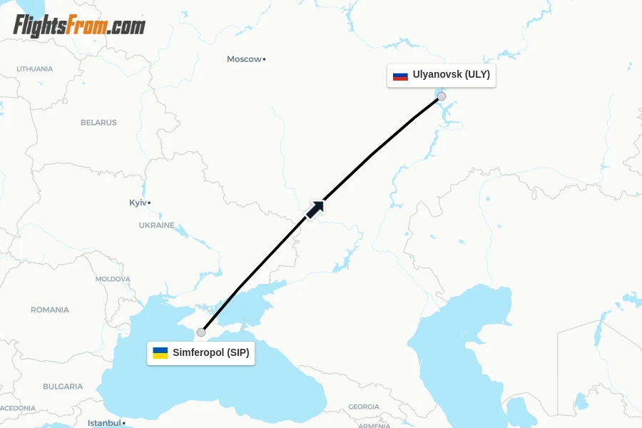 Flights from Simferopol to Ulyanovsk route map