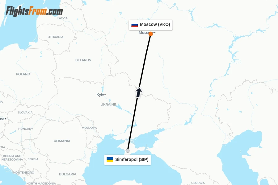 Flights from Simferopol to Moscow route map