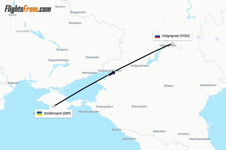 Flights from Simferopol to Volgograd route map