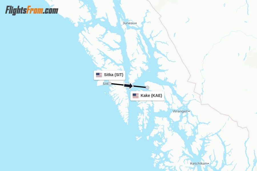 Flights from Sitka to Kake route map