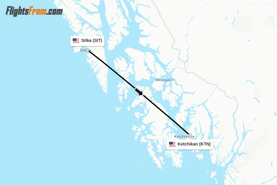 Flights from Sitka to Ketchikan route map