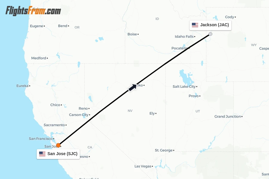 Flights from San Jose to Jackson route map