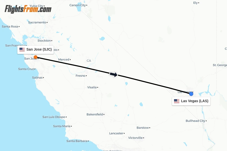 Flights from San Jose to Las Vegas route map