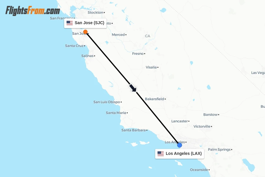 Flights from San Jose to Los Angeles route map