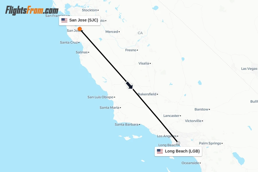 Flights from San Jose to Long Beach route map