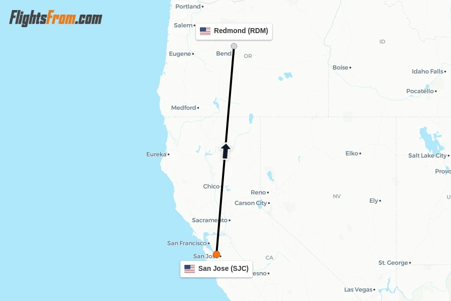 Flights from San Jose to Redmond route map