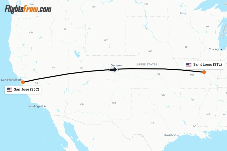 Flights from San Jose to Saint Louis route map
