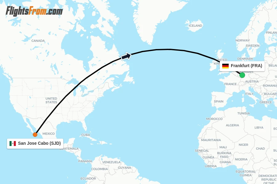 Flights from San Jose Cabo to Frankfurt route map